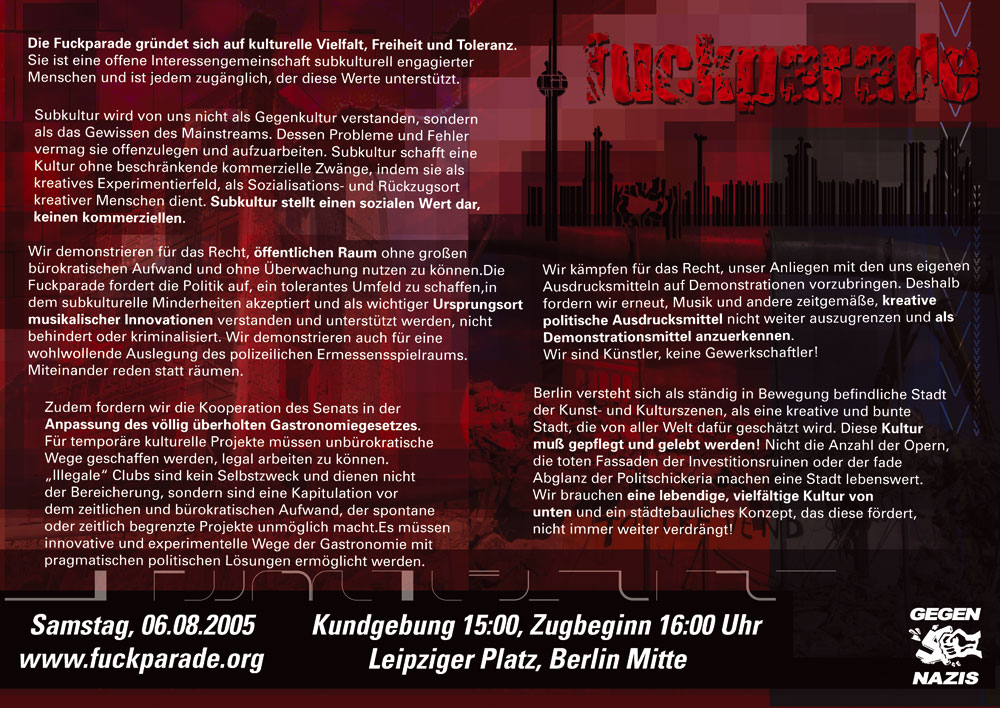 Fuckparade Flyer 2005: Rckseite mit Text