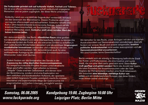 Fuckparade Flyer 2005: Rckseite mit Text