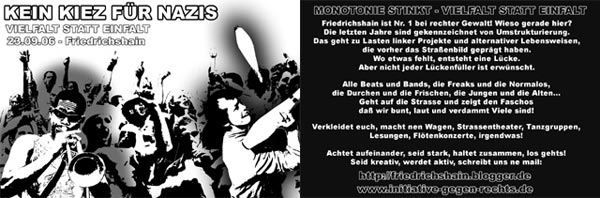 Flyer: Kein Kiez f�r Nazis &ndash; 23. September 2006, 15 Uhr, Frankfurter Tor