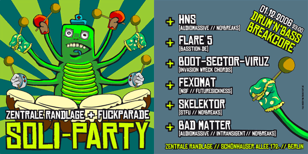 Flyer: Zentrale Randlage + Fuckparade Soli-Party