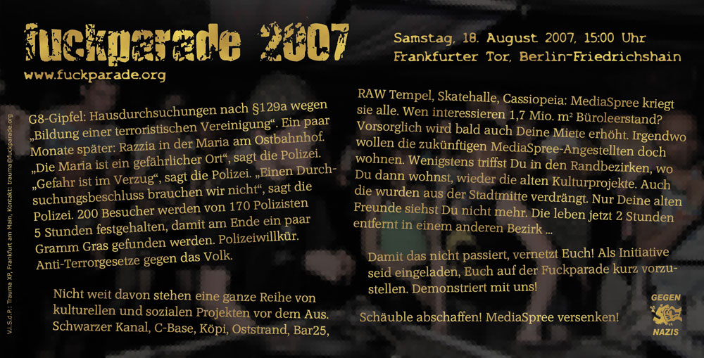 Fuckparade Flyer 2007: Rckseite mit Text