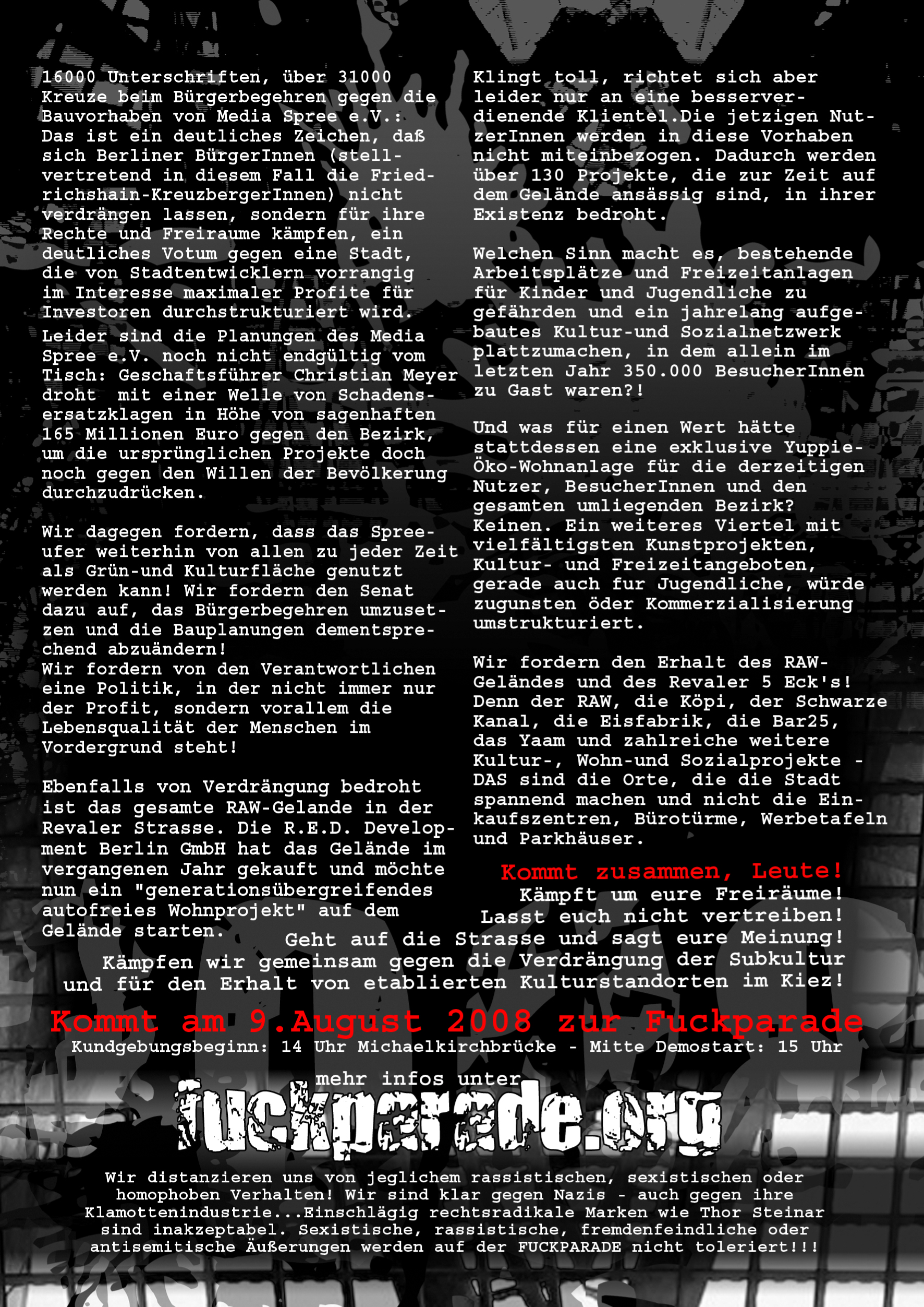 Fuckparade Flyer 2008: Rckseite mit Text