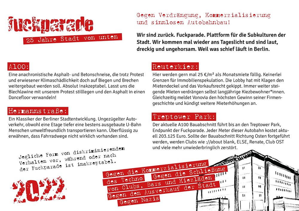 Fuckparade Flyer 2022: R�ckseite mit Text