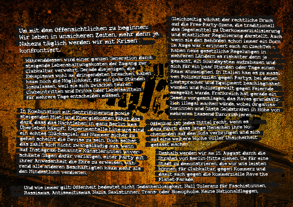 Fuckparade Flyer 2026: R�ckseite mit Text